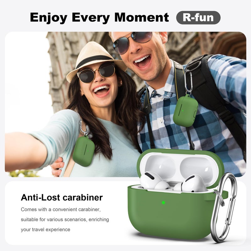 R-fun for AirPods Pro 2nd/1st Generation Case with Cleaner Kit,Soft Silicone Protective Case Cover for Apple AirPod Pro 2/1 for Women Men,AirPods Pro Case Accessories with Keychain,Grass Green - Image 2